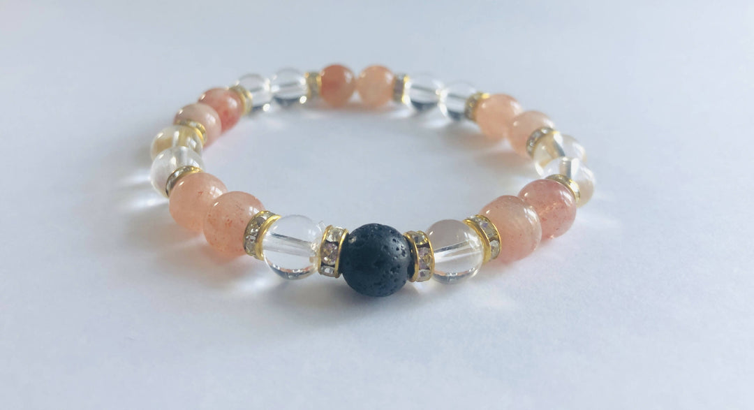 Sunstone, Clear Quartz and Lava Crystal Bracelet - Oil Diffuser Bracelet