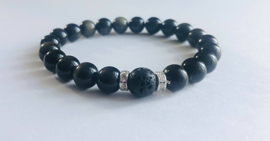 Golden Sheen Obsidian and Lava Crystal Bracelet