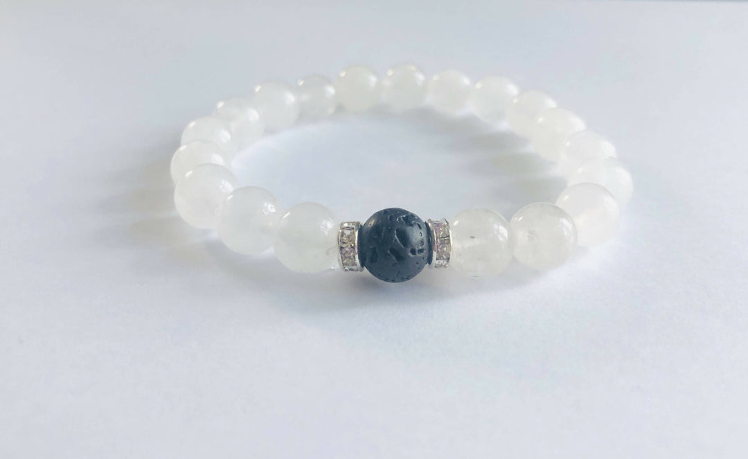 White Jade and Lava Crystal Bracelet - Oil Diffuser Bracelet